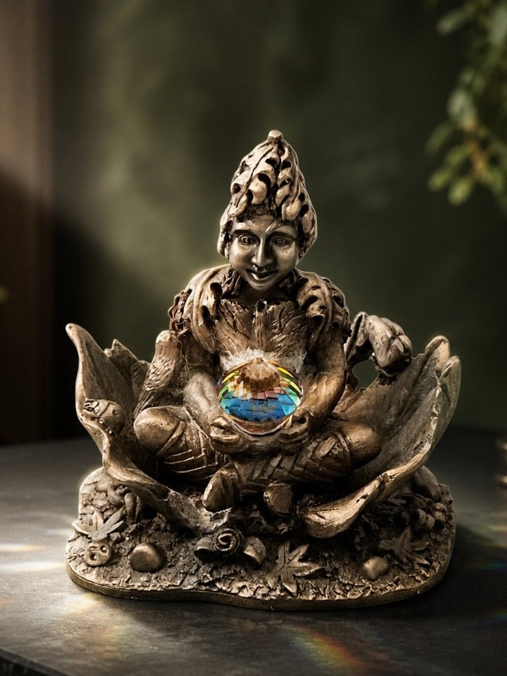 The Leaf Spirit Figurine By Ray Lamb With Crystal Ball Antique Bronze Finish